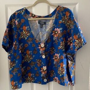 Modcloth Blue Floral Button-Up Blouse